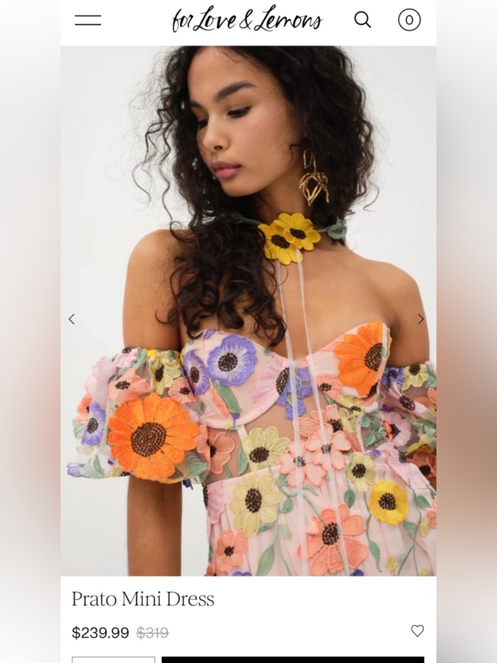 For Love & Lemons Floral Embroidered Mesh Mini Dress NWT